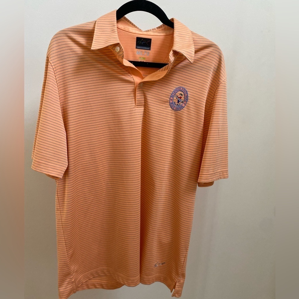 Greg Norman Bethpage State Park Black Course golf polo orange stripes